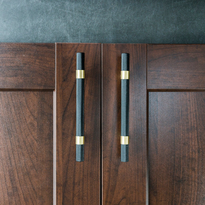 Nordic Black Mesh Knurled Brass Handle Simple Cabinet Wardrobe Pulls