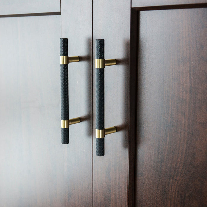 Nordic Black Mesh Knurled Brass Handle Simple Cabinet Wardrobe Pulls