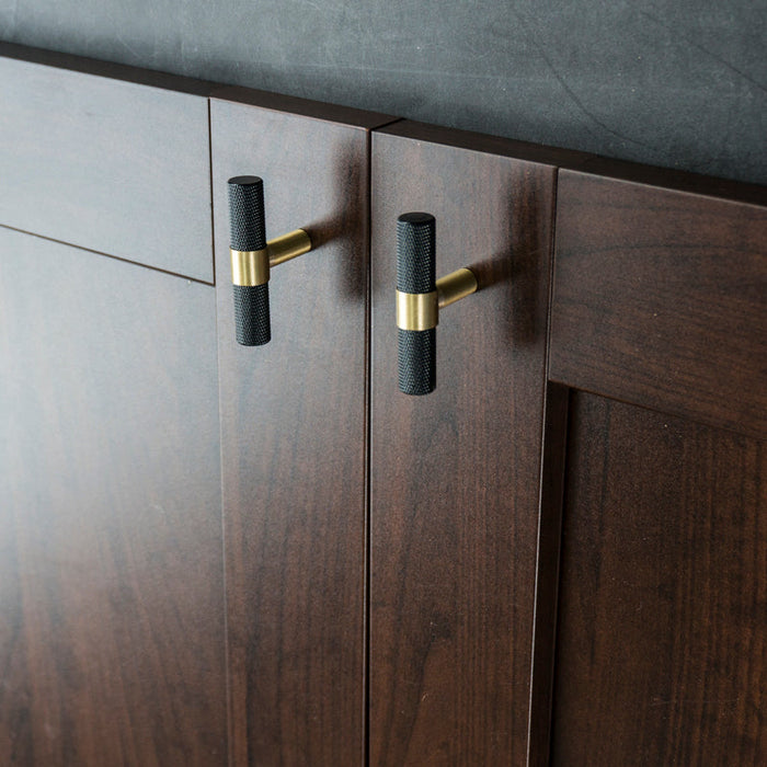 Nordic Black Mesh Knurled Brass Handle Simple Cabinet Wardrobe Pulls