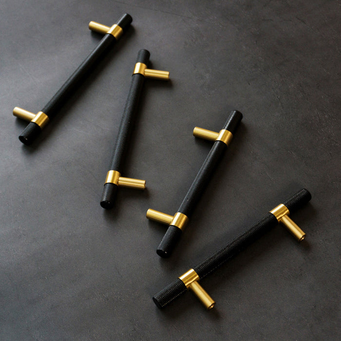 Knurled Solid Black & Brass Cabinet Knobs Dresser Handles
