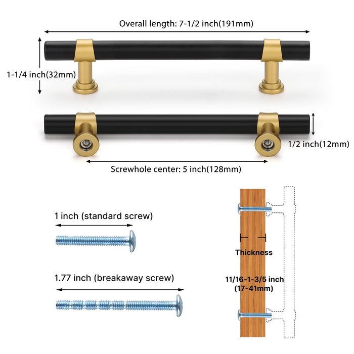 Black&Gold Cabinet Handles Kitchen Cabinet Hardware