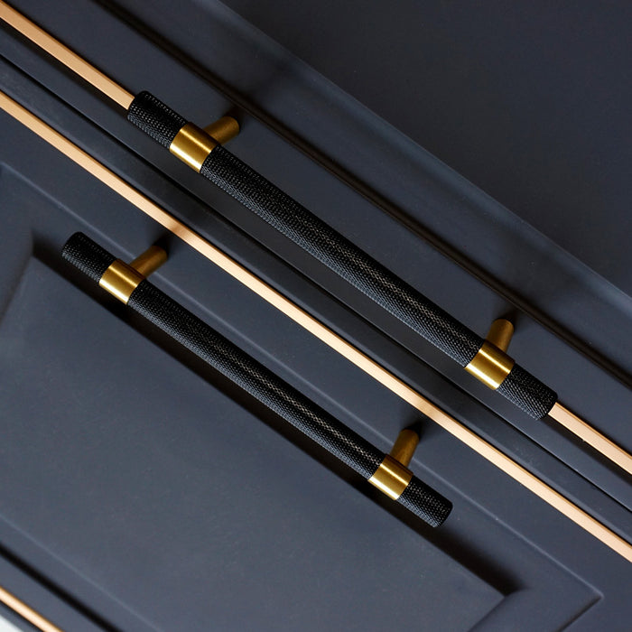 Knurled Solid Black & Brass Cabinet Knobs Dresser Handles