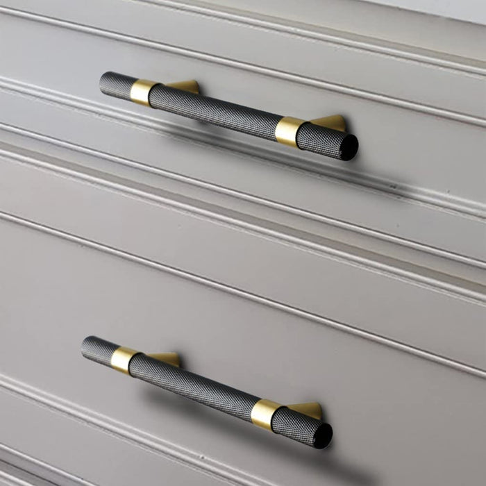 Nordic Black Mesh Knurled Brass Handle Simple Cabinet Wardrobe Pulls