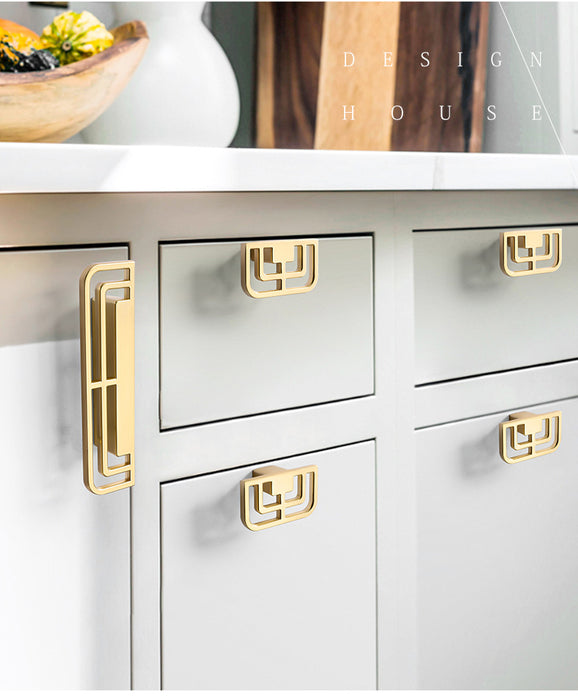 Gold geometric pull, decorative cabinet knobs