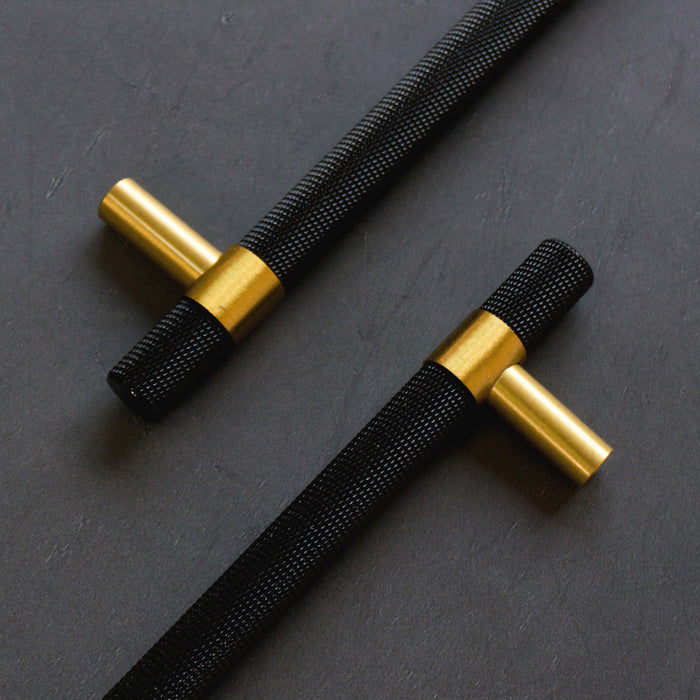 Knurled Solid Black & Brass Cabinet Knobs Dresser Handles