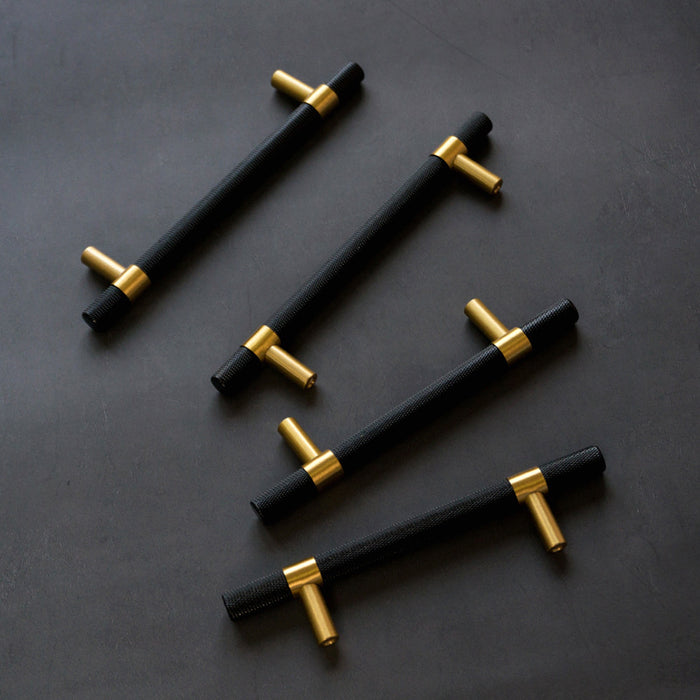 Knurled Solid Black & Brass Cabinet Knobs Dresser Handles