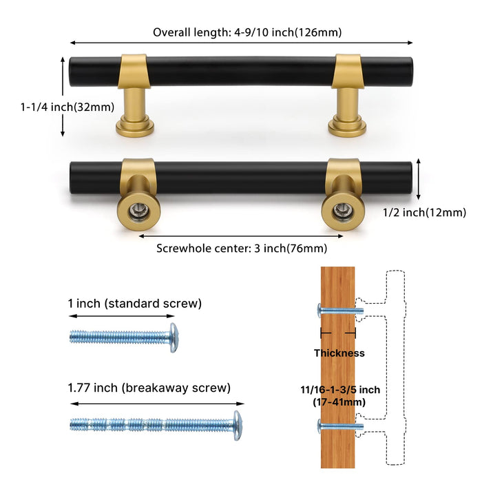 Black&Gold Cabinet Handles Kitchen Cabinet Hardware