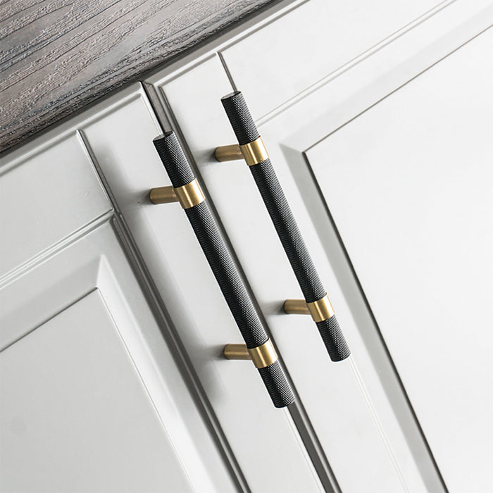 Nordic Black Mesh Knurled Brass Handle Simple Cabinet Wardrobe Pulls