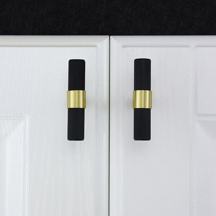 Nordic Black Mesh Knurled Brass Handle Simple Cabinet Wardrobe Pulls