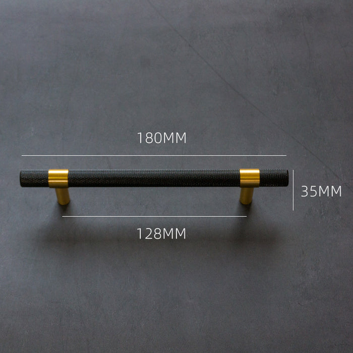 Knurled Solid Black & Brass Cabinet Knobs Dresser Handles