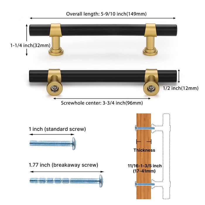 Black&Gold Cabinet Handles Kitchen Cabinet Hardware