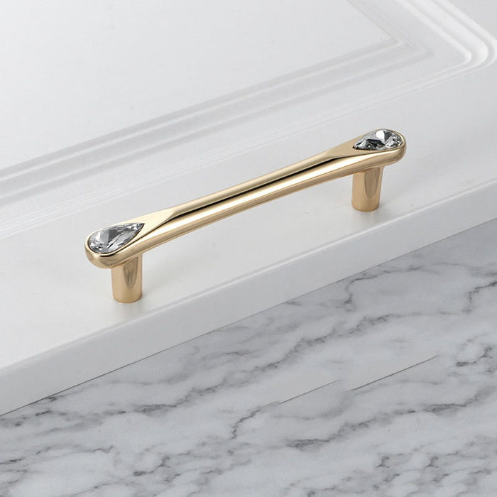Gold Crystal Cabinet Handles Knobs, Solid Polished Brass Water Drop Diamond Drawer Pulls Cabinet Hardware Handles for Dresser 3.75" 5" 7.55"