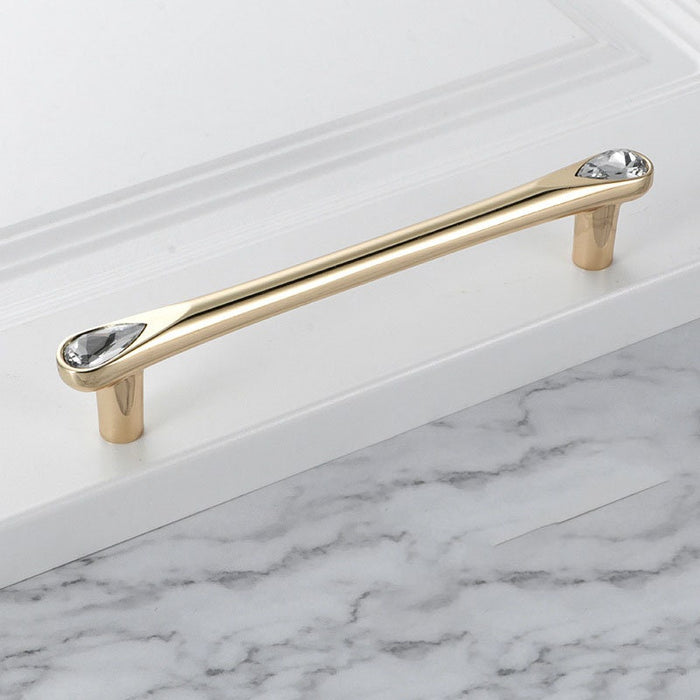 Gold Crystal Cabinet Handles Knobs, Solid Polished Brass Water Drop Diamond Drawer Pulls Cabinet Hardware Handles for Dresser 3.75" 5" 7.55"