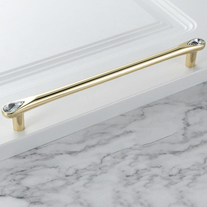 Gold Crystal Cabinet Handles Knobs, Solid Polished Brass Water Drop Diamond Drawer Pulls Cabinet Hardware Handles for Dresser 3.75" 5" 7.55"
