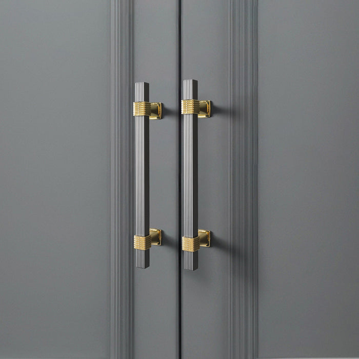 Black & Gold T Bar Pulls with Stripe, Square Drawer Pulls