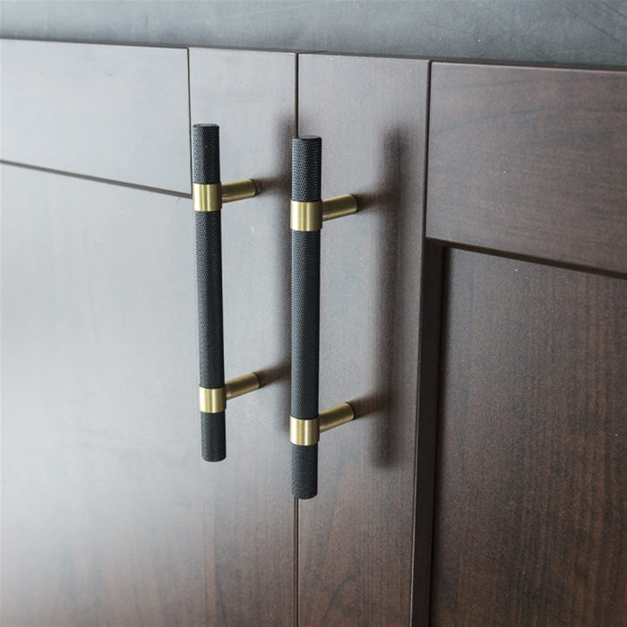Nordic Black Mesh Knurled Brass Handle Simple Cabinet Wardrobe Pulls