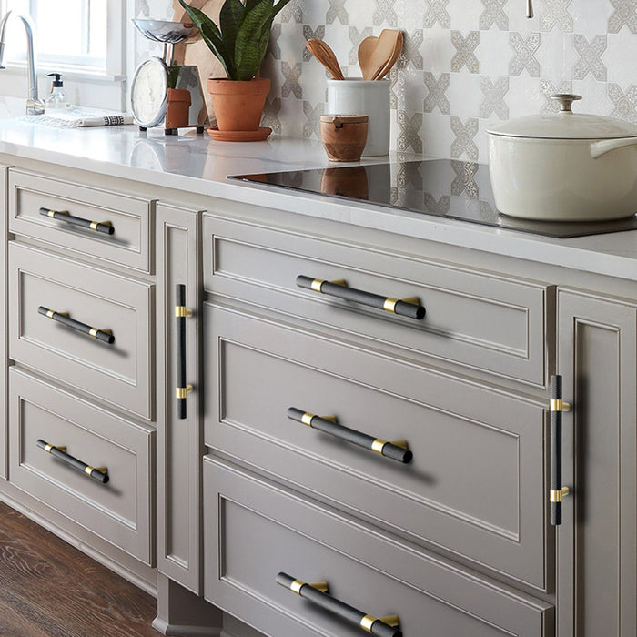 Nordic Black Mesh Knurled Brass Handle Simple Cabinet Wardrobe Pulls